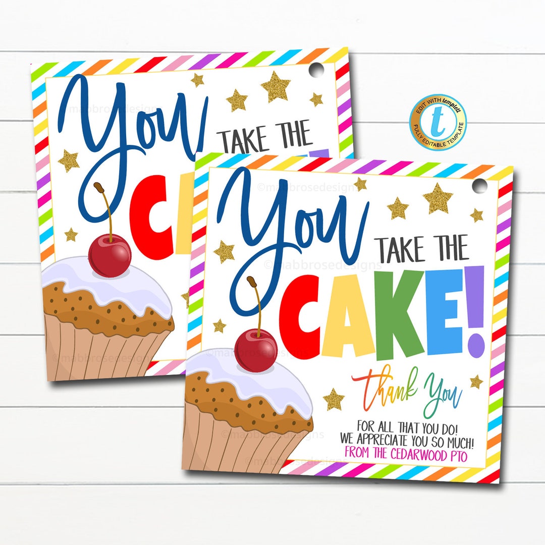 Cupcake gift tag you take the cake school pto pta thank you gift