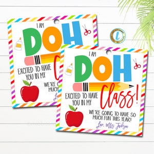 Play dough gift tag, kindergarten gift tag, teacher back to school, student toy craft dough gift, first day tag,new class, Editable Template