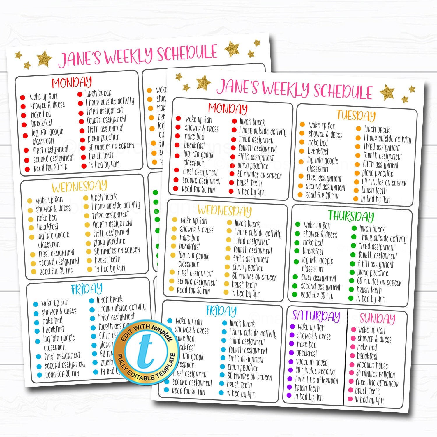 Printable Weekly Schedule Home School Daily Subject - Etsy