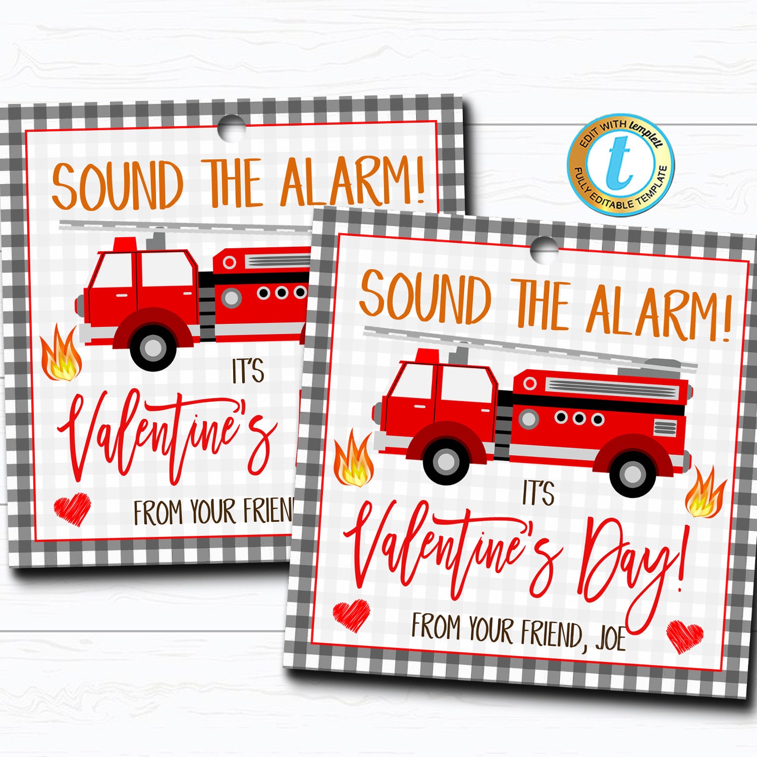 Firetruck Valentines Boy Fire Truck Valentine Card Gift - Etsy