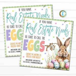 イースター不動産ポップバイタグ、紹介ギフトタグ、EGGS-pertsに電話、スプリング保険代理店、ビジネス不動産業者のマーケティングアイデア、編集可能