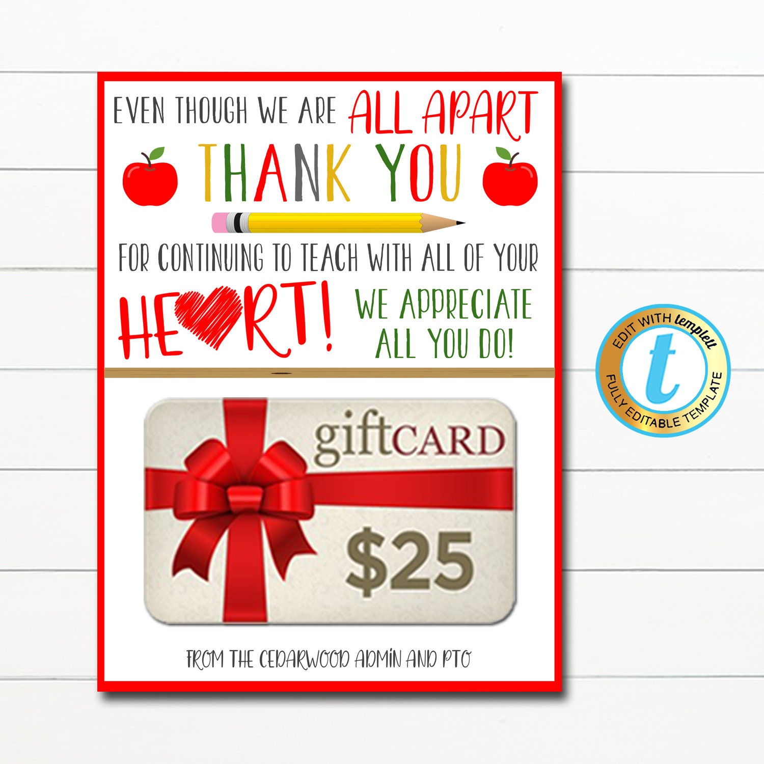 Virtual Teacher Appreciation Week Gift Card Holder Thank You | Etsy