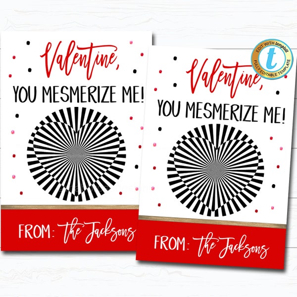 Valentine Gift Card, Happy Valentine's Day Game Optical Illusion Treat Gift Label, Classroom School Friend Valentine, DIY Editable Template