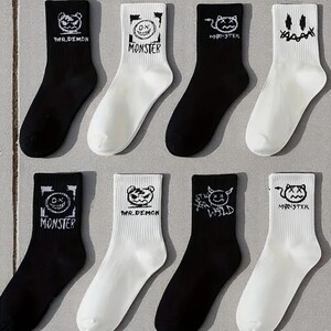 Monster Crew Socks – 10 Pair Surprise Pack – Funny Unisex Socks – Cartoon Gift Idea – Black & White
