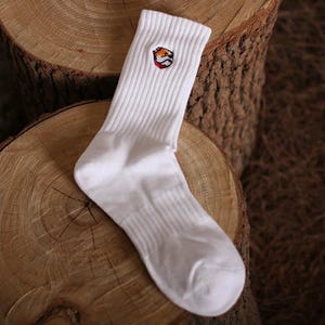 Embroidered Dog Face Socks – Unisex Cotton Crew Socks | Black or White | Funny Gift for Dog Lovers