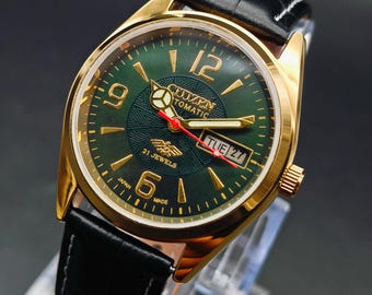 Vintage Citizen Men&#39;s Automatic  Wrist Watch Day Date, Gift For Dad, Gift For Him- Gold Plated, ref-8200