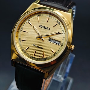 Vintage 1990s Seiko 5 Sports Automatic Watch: Gold Plated Day Date