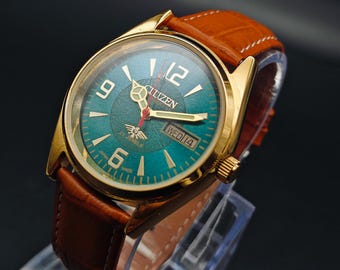 Citizen Vintage Automatic Men&#39;s Wrist Watch Day Date, Gift For Dad, Gift For Him- Gold Plated Vintage Automatic watch- Ref-8200