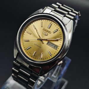 Vintage Seiko 5 Automatic Watch: Day-Date Gold Tone, Serviced