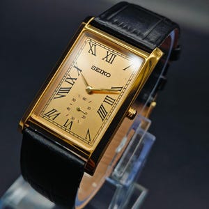 Vintage Seiko Slim Tank Quarz Analog Armbanduhr vergoldet Uhr Rechteck Uhr, Geschenk für ihn, Geschenk für Papa, Herren Armbanduhr