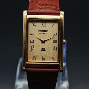 Refurbished Vintage Seiko Slim Tank Quartz Analog Wrist Watch Gold Plated Rectangle watch, gift for him, gift for dad,Men's wrist watch