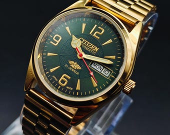 Vintage Retro Citizen Men&#39;s Automatic Wrist Watch Day Date, Gift For Dad, Gift For Him- Gold Plated, ref-8200 Serviced watch