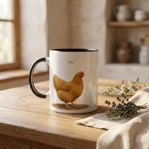 Buff Orpington Henne Tasse 325 ml – Personalisierbar | Naturgetreue Huhn Illustration | Keramikbecher Geschenk für Hühnerfreunde