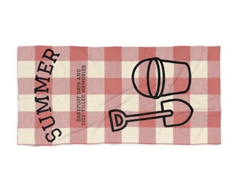 Summer Sand Pail Shovel Beach Towel | Gingham Plaid
