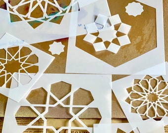 Islamic Geometry Stencil Kit (6 Designs + 1 Hexagon Border + Assorted Small Stars)