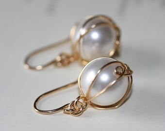 Swarovski pearl earrings wrapped in 14K gold filled wire