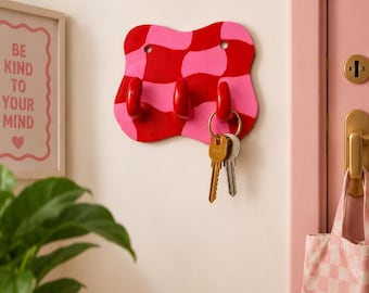 Custom Color Wall Key Holder | Asymmetrical Plaid Home Decor | Handmade Key Rack
