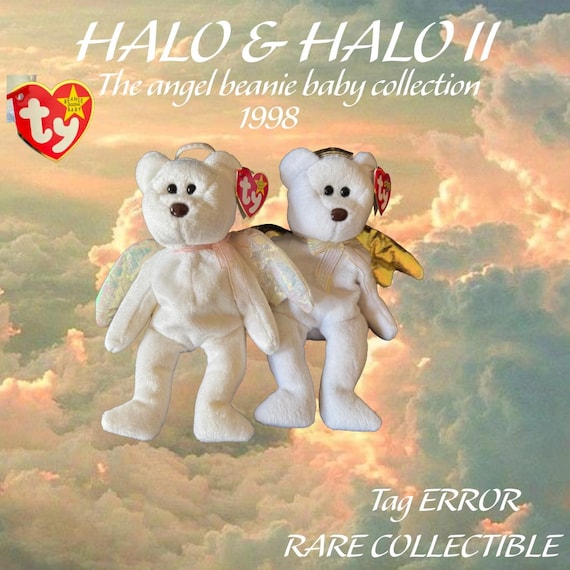 超希少茶色鼻 Tyビーニーベイビーズ「Halo II (ヘイロー II)」未使用 希少な1998年＆2000年 Ty Halo Angel ビーニーベイビーセット - タグ