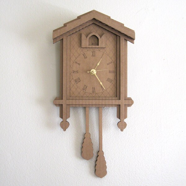 Cardboard Cuckoo Clock - Modern Minimal Laser Cut Wall Decor