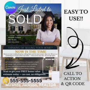 Just Sold Real Estate Mailer Template | Editable Realtor Postcard | Just Listed to Sold Marketing Card | Luxury Realtor Prospecting Mailer