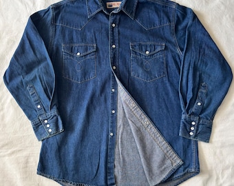 Vintage Big Mac Denim Western Shirt, Pearl Snap Cowboy Workwear (Large)