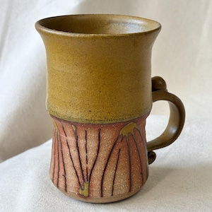 Vintage Bonnie Staffel Studio Pottery Mug Signed Michigan Ceramic Art Mug Charlevoix Stoneware Abstract Floral MCM Pottery