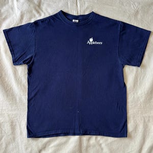 Vintage Applebee's Navy Blue T-Shirt, Y2K Corporate Logo Tee (Large)