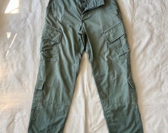 Vintage 1990s Olive Drab BDU Cargo Pants, Ripstop Utility Trousers (32 Waist)