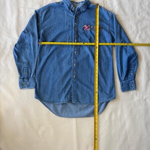 Vintage 90s Hand-Painted Floral Denim Shirt – Cottagecore Boho Rose Pocket Button-Up image 5