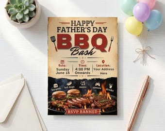 Grilleinladung zum Vatertag, bearbeitbare Grillpartyvorlage (digitaler Download)