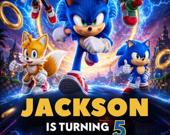 Sonic Style Geburtstagseinladung (Digitaler Download) - Bearbeitbare Canva Kids Party Card