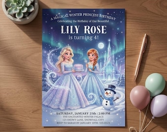 Magische Winter Prinzessin Geburtstagseinladung, Lily Rose 4.Feier (Digitaler Download)