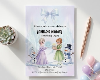 Gefrorene Geburtstagseinladung, Elsa inspirierte Schneeprinzessin Party, bearbeitbare Canva-Vorlage (Digitaler Download)