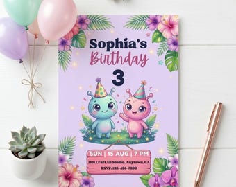 Stich-Geburtstagseinladung, tropische Hawaii-Lilo-Party-Karte (digitaler Download)