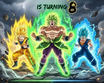 Saiyan Geburtstagseinladung, bearbeitbare Canva Party Card, Kids Anime Evite (Digitaler Download)