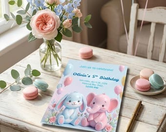 Erdnuss-Elefant-Mädchen-Einladung, rosa einladen (Digitaler Download)