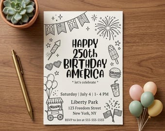 Amerika 250. Geburtstagseinladung, Vaterländische Grillparty, bearbeitbare Canva-Vorlage (digitaler Download)