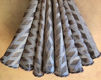 Reversible silky taupe geometric Christmas tree skirt