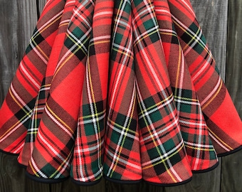 Red Ancient Stewart plaid Christmas tree skirt