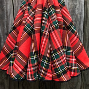 Red Ancient Stewart plaid Christmas tree skirt