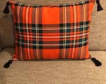 Red Ancient Stewart plaid pillow cover
