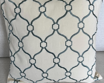 Aqua/cream lattice pillow cover
