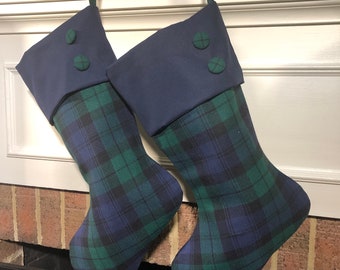 One (1) Black watch plaid Christmas stocking