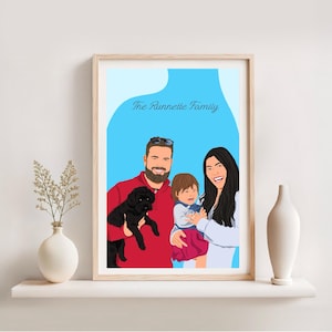 Niestandardowy portret rodzinny ze zwierzakiem, ilustracja portretu psa, portret zwierzaka z kreskówki, portret zwierzaka ze zdjęcia, portret ukochanej osoby