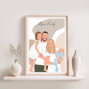 Custom Family Portrait From Photo, Personalized Gift, Cartoon Portrait, Family Illustration, Loved one Portrait, Faceless Family Drawing