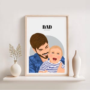 Custom Cartoon Portrait, Personalized Fathers Day Gift, Family Portrait Illustration, New Dad Gift, Drawing From Photo, Custom Grandpa Gift