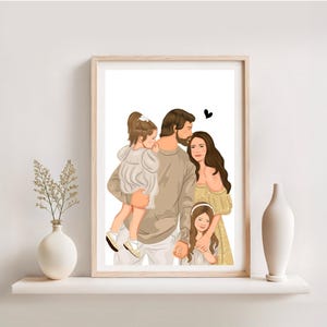 Ritratto di famiglia personalizzato, ritratto di cartone animato, regalo per Natale, stampa di ritratto senza volto, illustrazione di famiglia, ritratto da foto