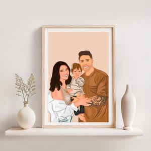 Aangepast familieportret van foto, gepersonaliseerde cartoonillustratie, anonieme familietekening, digitale portretafdruk, familiecadeau