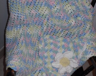 Baby Blanket Crocheted Daisy Hooded