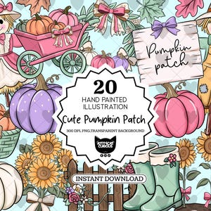 Pumpkin Patch Clipart, Fall Clipart, Autumn PNG, Scarecrow Clipart, Pumpkin PNG, Sunflower Clipart, Cute Fall Digital Download